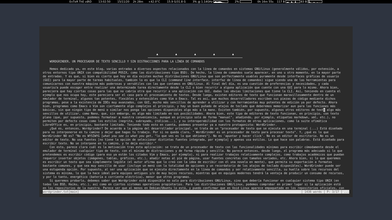 Void Linux - st Simple Terminal - WordGrinder